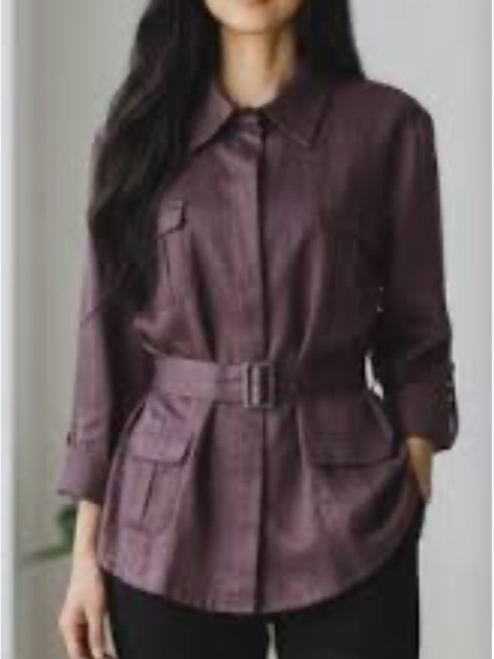 NWT Valerie Stevens Plum Brown Linen Belted Utility Jacket With Belt Sz 12